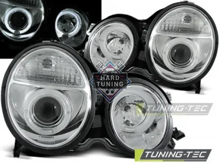 Передние фары Mercedes W210 E-Class (1999-2002) Angel Eyes хром