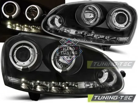 Передние фары Volkswagen Golf 5 (2003-2009) Angel Eyes черные