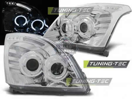 Передние фары Toyota Land Cruiser Prado 120 (2003-2009) Angel Eyes хром