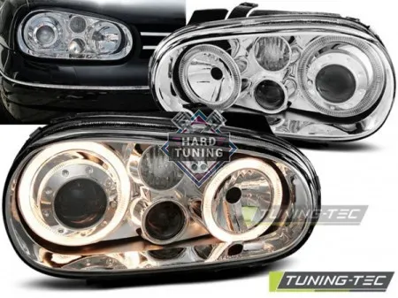 Передние фары Volkswagen Golf 4 (1997-2003) Angel Eyes хром