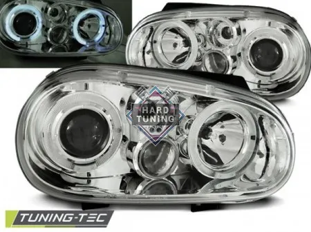 Передние фары Volkswagen Golf 4 (1997-2003) Angel Eyes хром