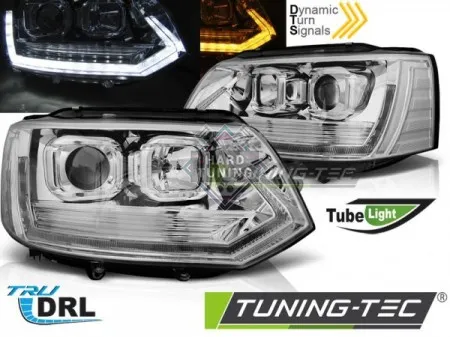Передние фары Volkswagen T5 (2010-2015) Tube Light T6 Look хром