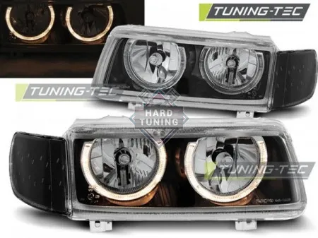 Передние фары Volkswagen Passat B4 (1993-1997) Angel Eyes черные