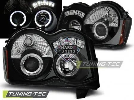 Передние фары Jeep Grand Cherokee (2008-2010) Angel Eyes черные