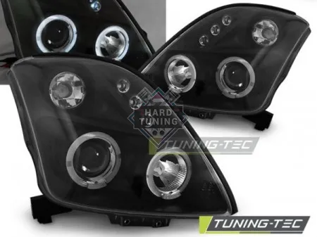 Передние фары Suzuki Swift (2005-2010) Angel Eyes черные