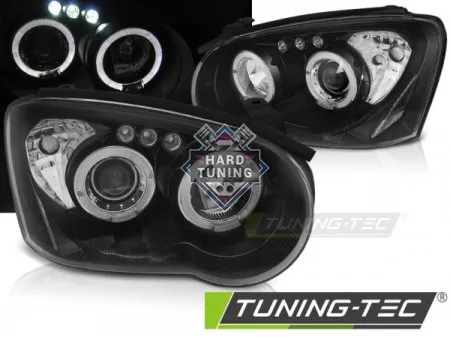 Передние фары Subaru Impreza 2 GD (2003-2005) Angel Eyes черные