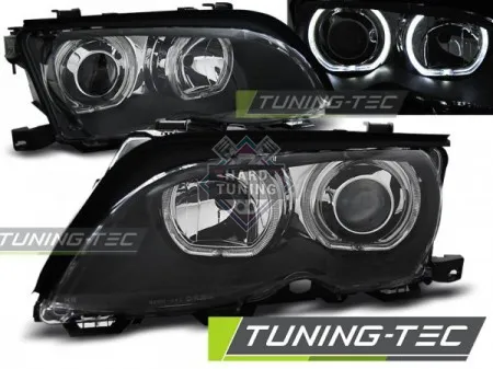 Передние фары BMW E46 (2001-2005) HEADLIGHTS ANGEL EYES LED fits черные