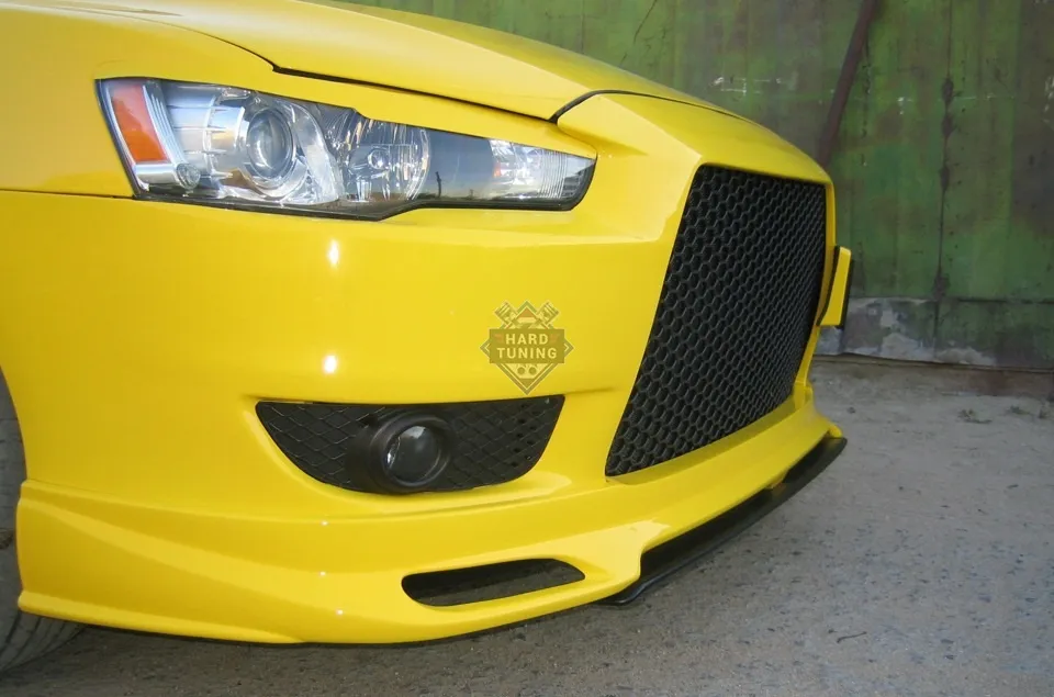 Накладка на передний бампер с центральным сплиттером ZODIAK Mitsubishi Lancer 10 (2007-2011) ABS пластик