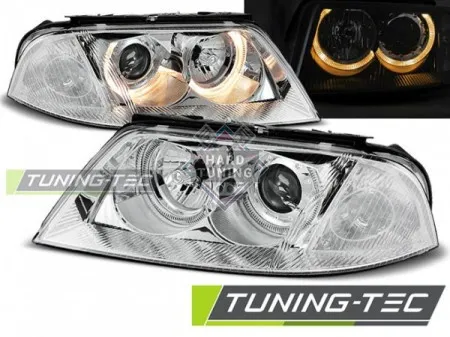 Передние фары Volkswagen Passat B5 (2000-2005) Angel Eyes хром