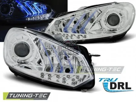 Передние фары Volkswagen Golf 6 (2008-2012) True DRL Blue Light хром