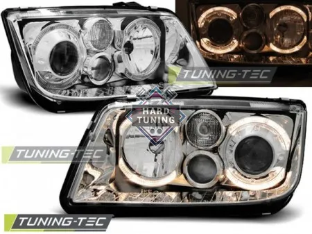 Передние фары Volkswagen Bora (1998-2005) Angel Eyes хром