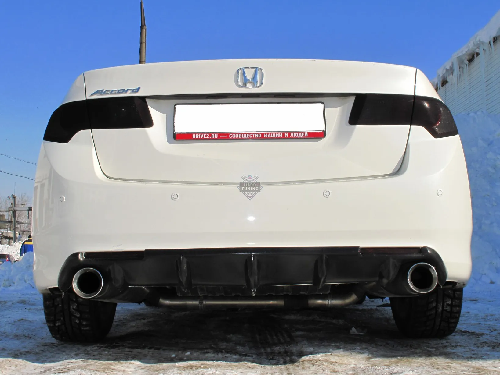 Диффузор заднего бампера с круглыми килями (под катафоты) Honda Accord 8 (2008-2013) ABS пластик