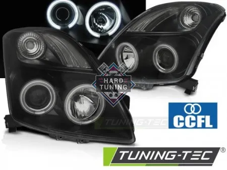 Передние фары Suzuki Swift (2005-2010) CCFL Angel Eyes черные