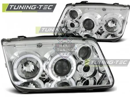 Передние фары Volkswagen Bora (1998-2005) Angel Eyes хром