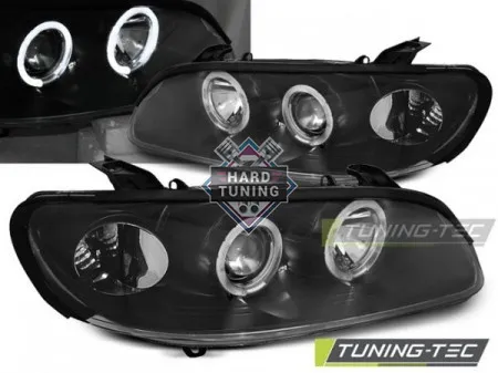 Передние фары Opel Omega B (1994-1999) Angel Eyes черные