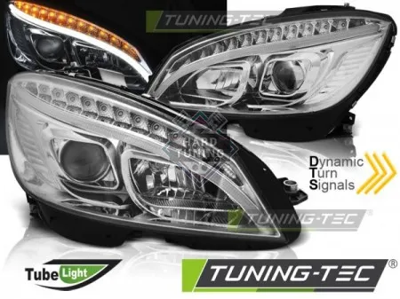 Передние фары Mercedes W204 (2007-2010) Tube Light SEQ хром