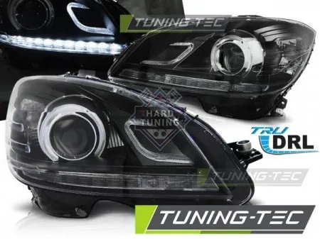 Передние фары Mercedes W204 (2007-2010) True DRL черные
