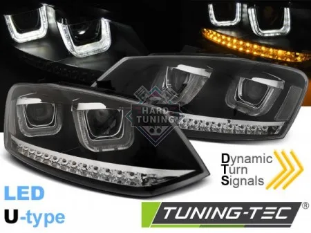 Передние фары Volkswagen Polo 5 (2009-2014) U-LED Light SEQ черные