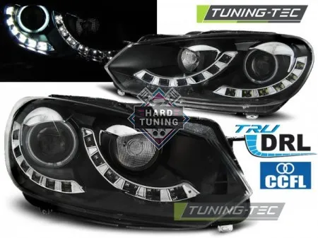 Передние фары Volkswagen Golf 6 (2008-2012) Single True DRL черные