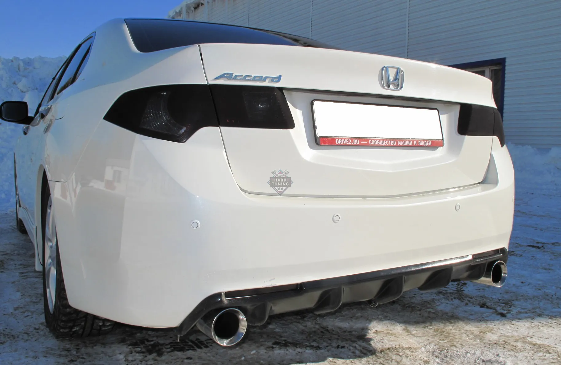 Диффузор заднего бампера с круглыми килями (под катафоты) Honda Accord 8 (2008-2013) ABS пластик