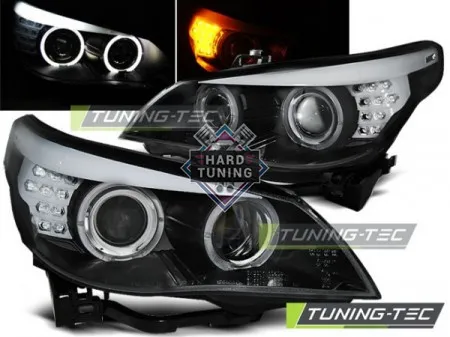 Передние фары BMW E60/E61 (2003-2007) HEADLIGHTS ANGEL EYES fits LED INDICATOR черные