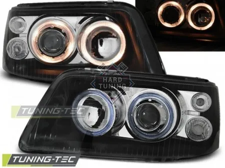 Передние фары Volkswagen T5 (2003-2009) Angel Eyes черные