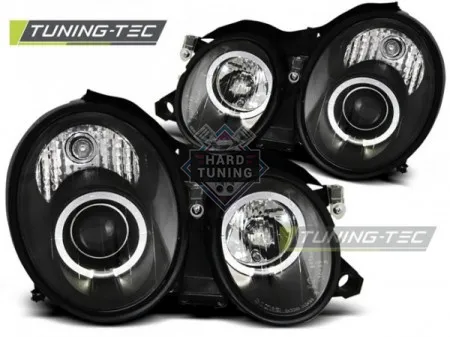 Передние фары Mercedes W208 CLK-Class (1997-2002) Angel Eyes черные