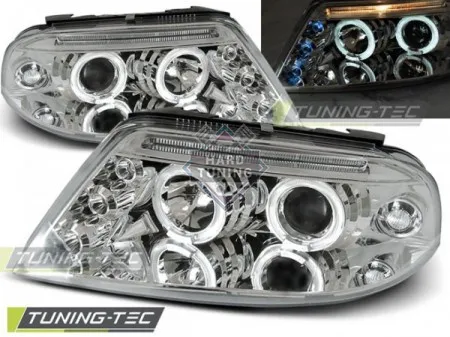Передние фары Volkswagen Passat B5 3BG (2000-2005) Angel Eyes хром