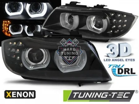 Передние фары BMW E90/E91 (2009-2011) XENON HEADLIGHTS ANGEL EYES LED DRL fits черные