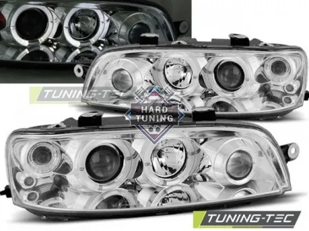Передние фары Fiat Punto 2 (1999-2003) Angel Eyes хром