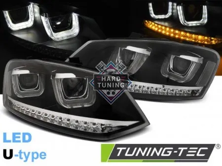 Передние фары Volkswagen Polo 5 (2009-2014) U-LED Light черные