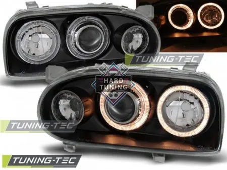 Передние фары Volkswagen Golf 3 (1991-1997) Angel Eyes черные