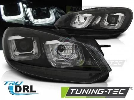 Передние фары Volkswagen Golf 6 (2008-2012) U-LED Light DRL Line черные