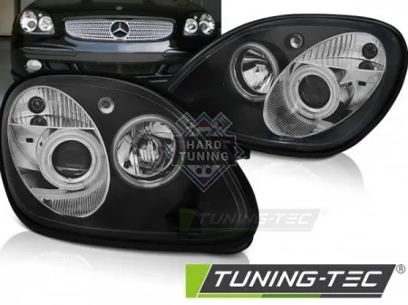 Передние фары Mercedes SLK R170 (1996-2004) Angel Eyes черные