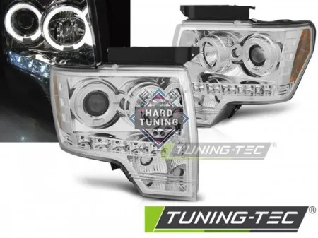 Передние фары Ford F-150 MK12 (2008-2014) Angel Eyes хром