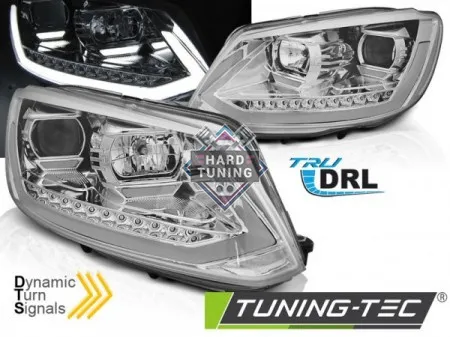 Передние фары Volkswagen Touran 2 (2010-2015) Tube Light DRL SEQ хром