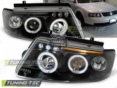 Передние фары Volkswagen Passat B5 (1996-2000) Angel Eyes черные