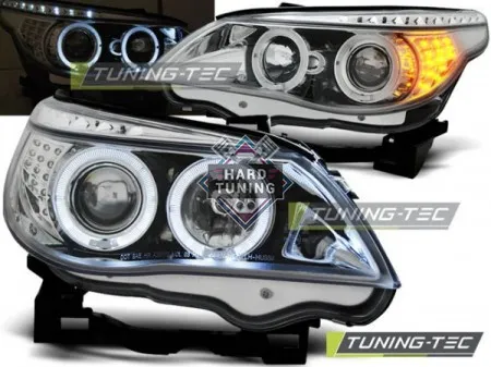 Передние фары BMW E60/E61 (2003-2007) HEADLIGHTS ANGEL EYES LED INDICATOR fits хром