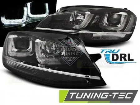 Передние фары Volkswagen Golf 7 (2012-2017) U-LED Light with Chrome Line черные