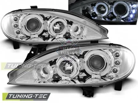 Передние фары Renault Megane (1999-2002) Angel Eyes хром