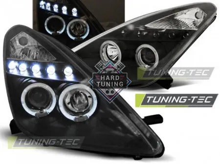Передние фары Toyota Celica T230 (1999-2005) Angel Eyes черные