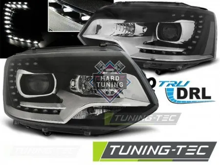 Передние фары Volkswagen T5 (2010-2015) True DRL черные