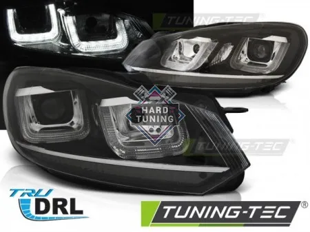 Передние фары Volkswagen Golf 6 (2008-2012) U-LED Light DRL Line черные